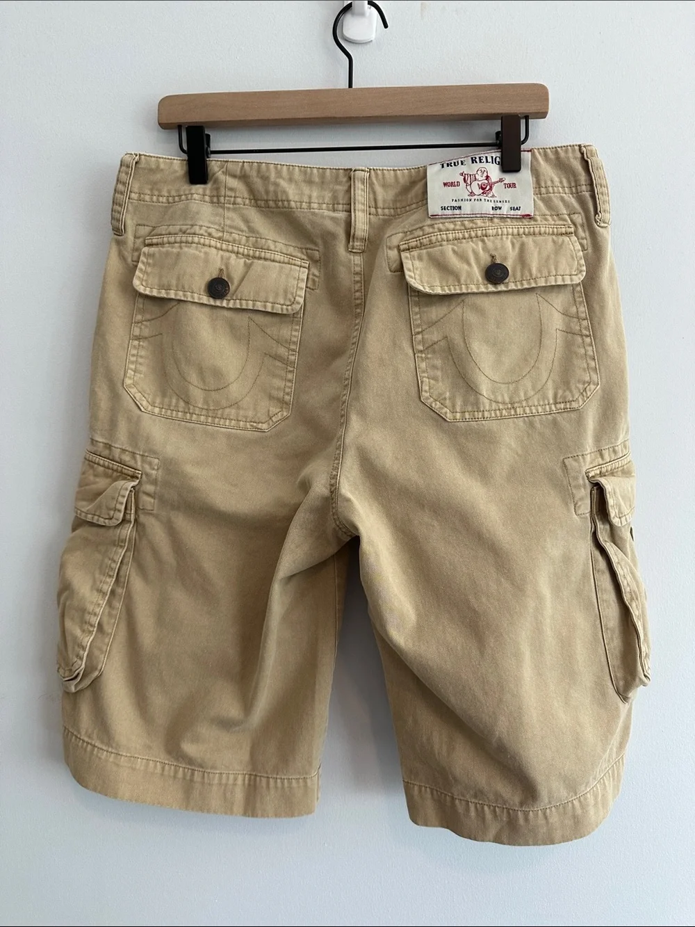 True Religion Mens Cargo Shorts 32 Tan‎ Utility Outdoor Camping Fishing